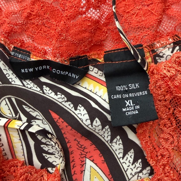 Y2K New York & Co Silk Paisley Cami Top Size XL Orange Beaded Lace Sequins Fairy - Picture 4 of 10